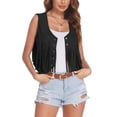 thumbnail image 1 of Lnzyyephy Women's Tassel Suede Vest Solid Color Front Button Sleeveless Hippie Crop Jacket Retro Waistcoat, 1 of 9