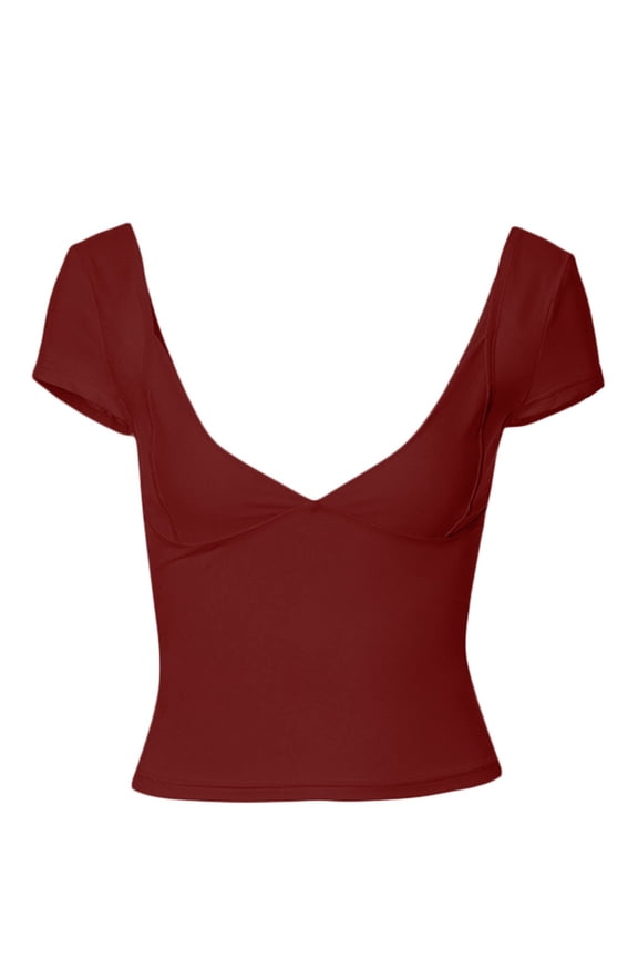 Womenacute;s Deep V Neck Tops, Casual Short Sleeve Low Cut Solid Color Slim Fit T-Shirts