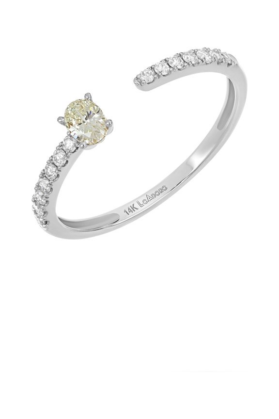 Genuine Diamond Cuff Ring with Oval Center in 14K White 0.32 Total Carat Weight