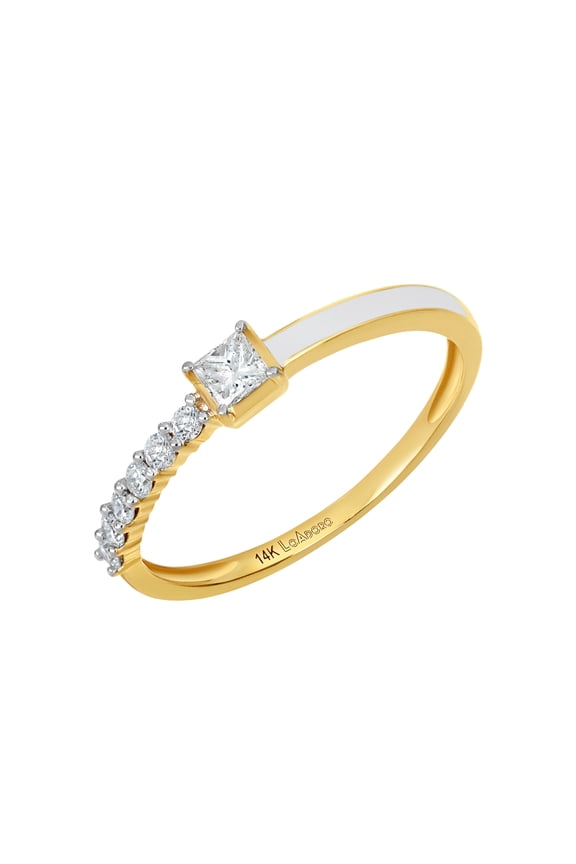 Genuine Diamond White Enamel Ring in 14K Yellow 0.30 Total Carat Weight
