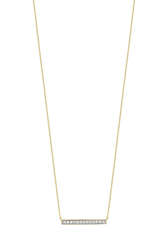 genuine Diamond Bar Pendant in 14K Yellow, 16-18"