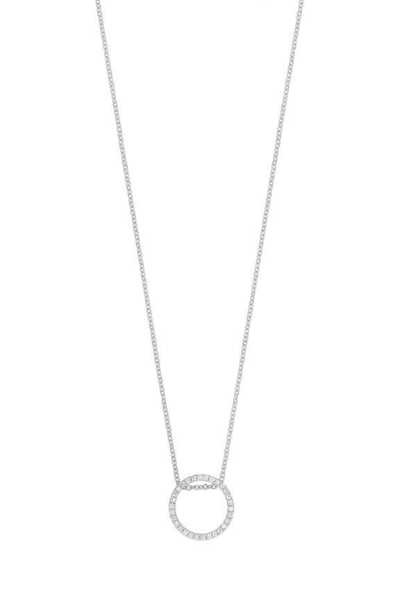 genuine Diamond Circle Pendant in 14K White, 16-18"