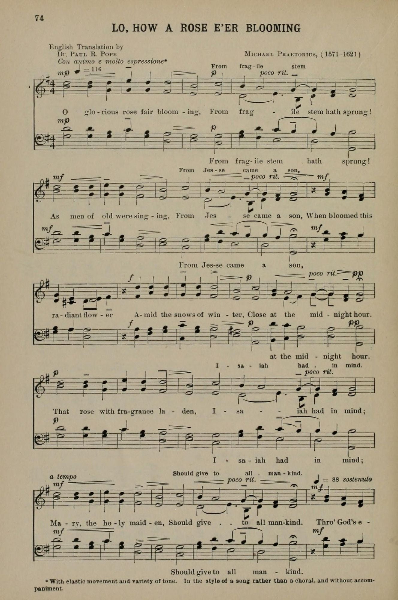 Lo How a Rose Eer Blooming 1 Michael Praetorius (1571-1621) Christmas Carols 1910 Canvas Art -  (24 x 36)