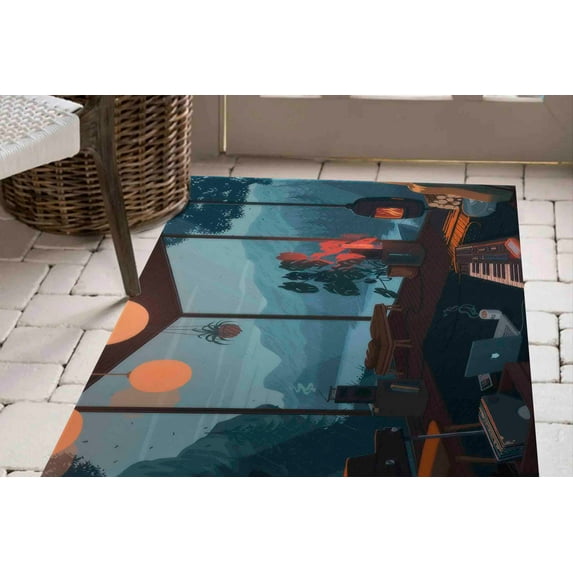 Lo-fi Style Anime Room Rugs, Office Rug, Cute Rugs, Modern Rug, Anime City Rugs, Pattern Rugs, Lo-fi Style Rug, Floor Rug, Girl Room Rugs, 3.3'x6.5' - 100x200 cm