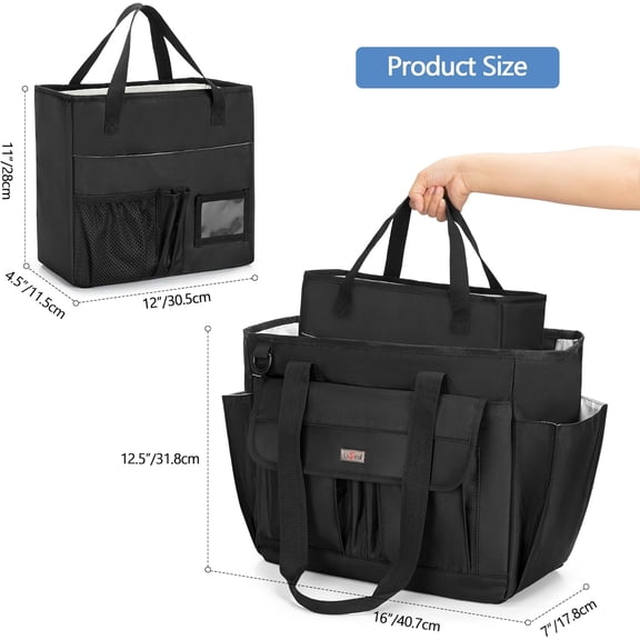 LoDrid File Tote Bag with Extra Document Organizer Case for Letter Size File Folders, Large Utility Bag with 15.6” Laptop Padded Sleeve for Work, Business, Black