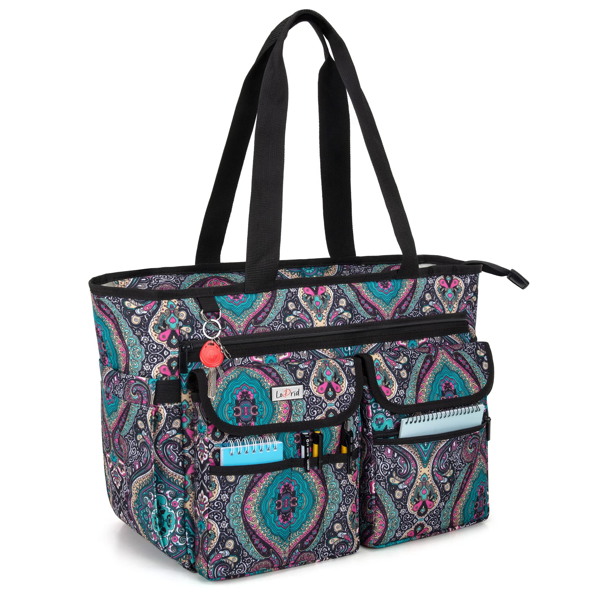 LoDrid Teacher Tote Bag with Bottom Pad, with Separated Storage Laptop