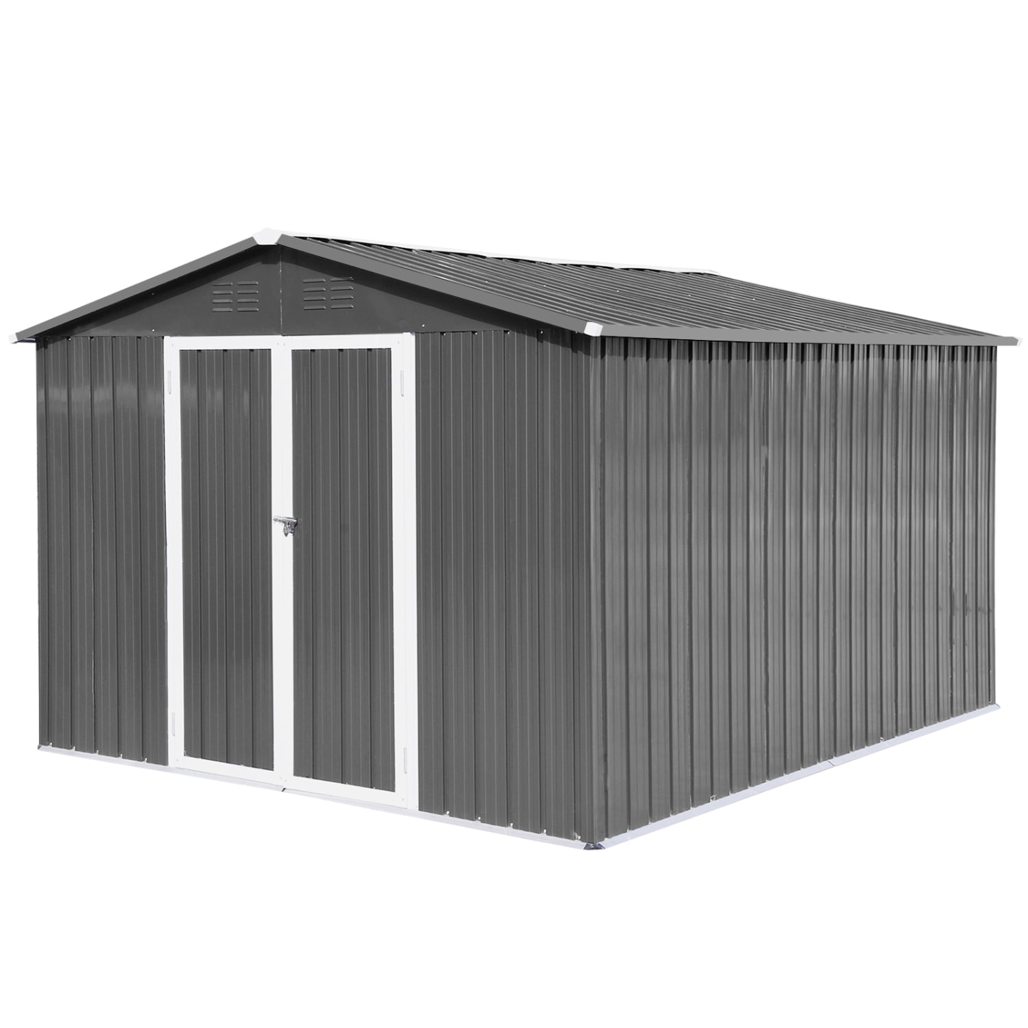 LoLado 10x8 FT Outdoor Metal Storage Sheds, Garden Sheds Waterproof with Lockable Doors, for Backyard, Lawn, Grey