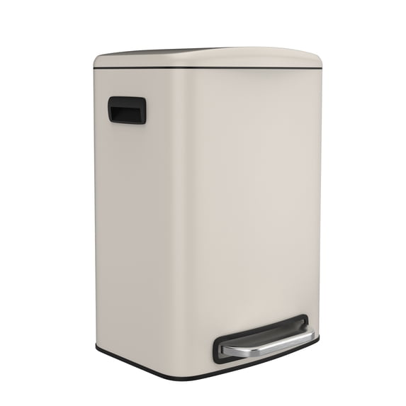 LoLado 13 Gallon 50L Kitchen Foot Pedal Operated Soft Close Trash Can - Stainless Steel Rectangular Bustbin with 30 Garbage Bags - White