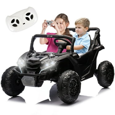 LoLado 24V Ride on UTV 2-Seater Electric Toys w/Remote Control, 4-Wheel Suspension, Anti-collision Bar, Storage Space, Music, Bluetooth, LED Lights for Kids 3+, Black
