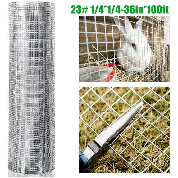 LoLado 36inx100ft 1/4 in 23 Gauge Hardware Cloth Welded Cage Wire Chicken Fence Mesh Rolls Square Chicken Wire Netting Raised Garden Rabbit Fence Snake Fencing Rodent Animals, Silver