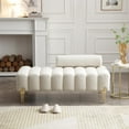 thumbnail image 1 of LoLado 53.2" Modern Sherpa Fabric Upholstered 2-Seater End of Bed Bench Sofa with Gold Legs - Versatile Fuzzy Ottoman for Bedroom, Living Room, or Entryway, Beige, 1 of 6