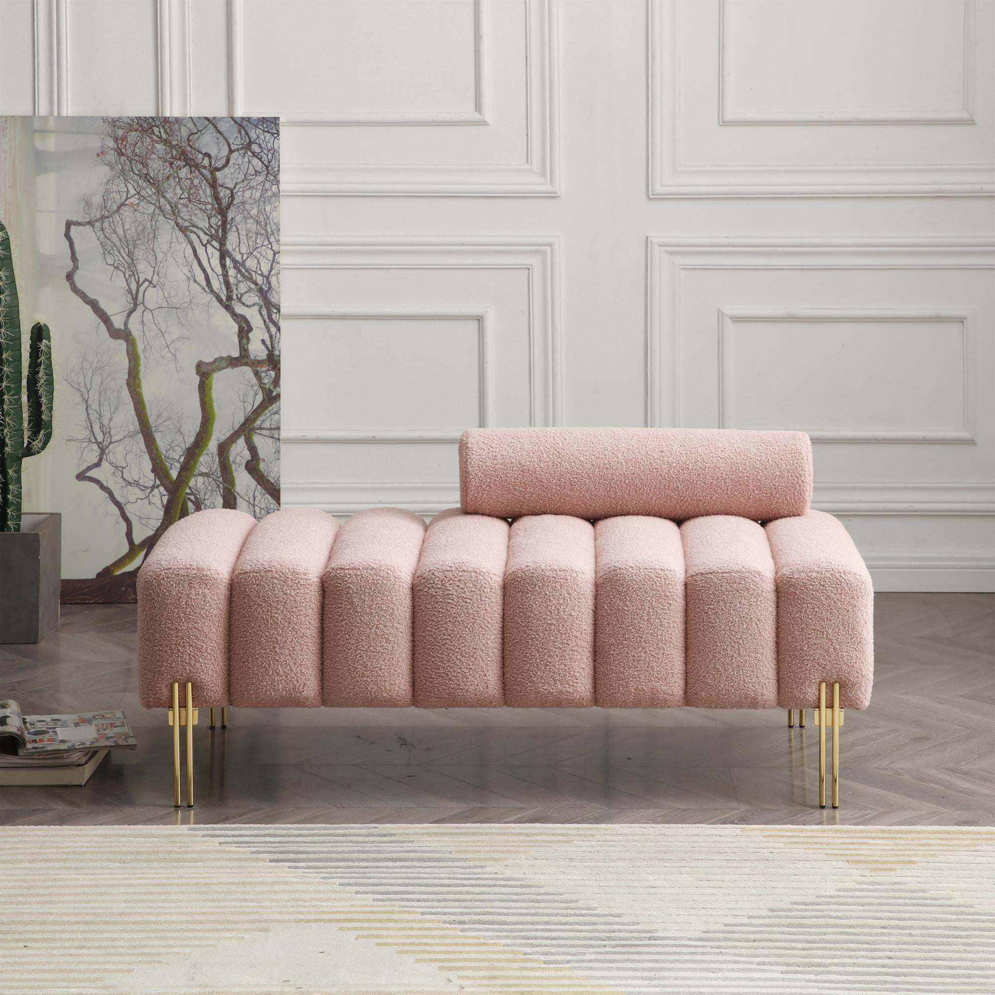 LoLado 53.2" Modern Sherpa Fabric Upholstered 2-Seater End of Bed Bench ...