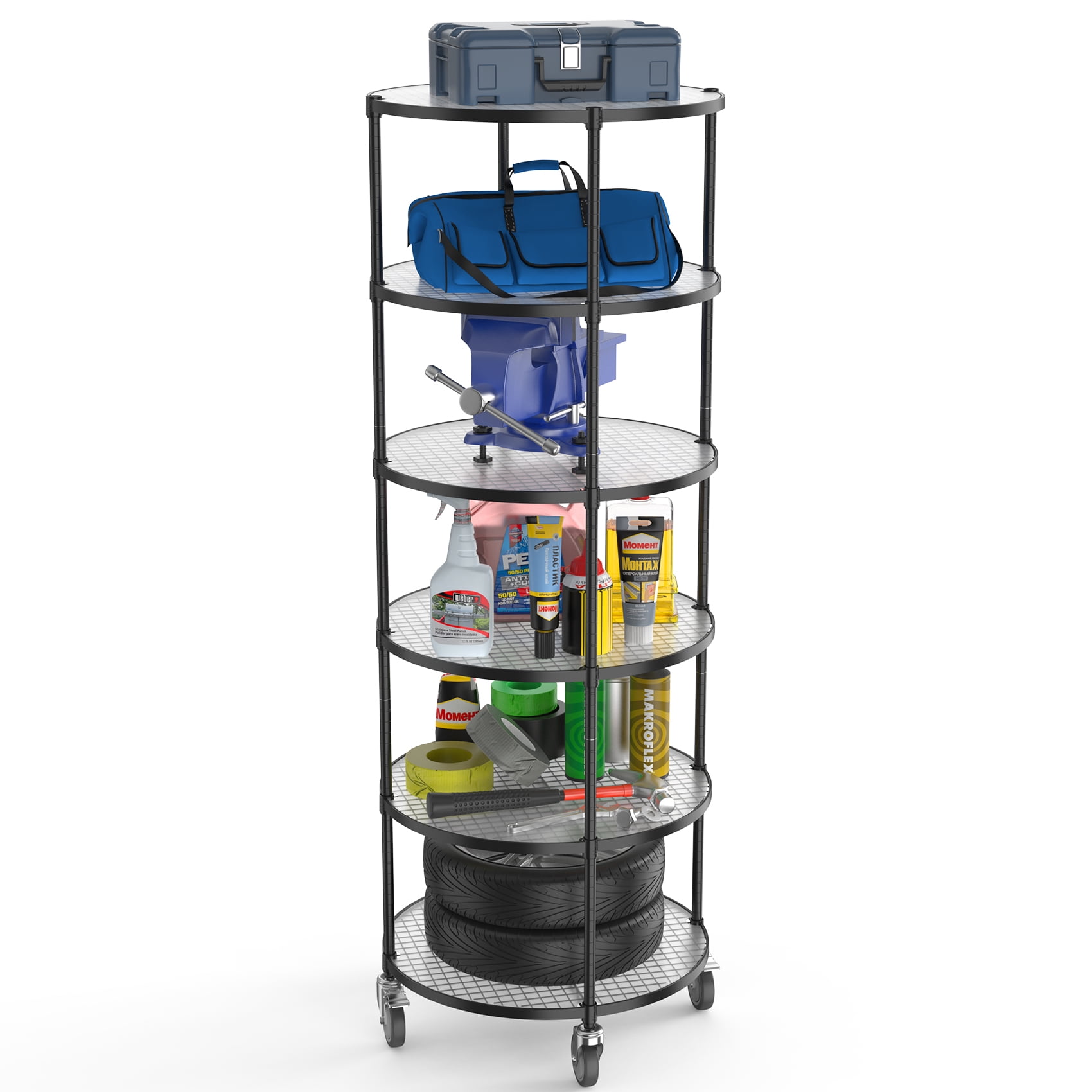 LoLado 6 Tier NSF Round Shelving Unit, Adjustable & Mobile Steel Wire ...