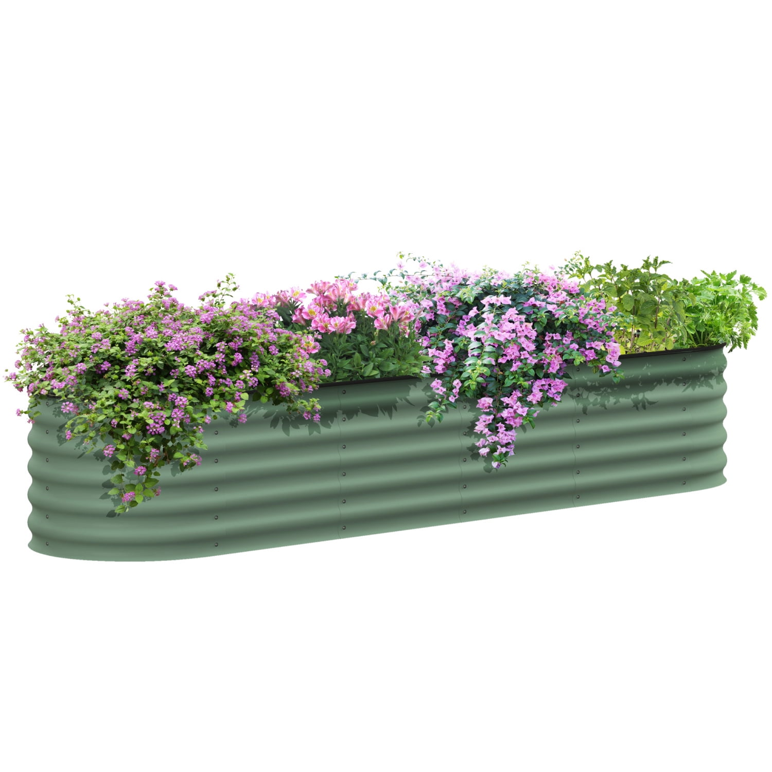 Green Galvanized Steel Oval Raised Garden Bed Kit
