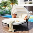 thumbnail image 1 of LoLado 74.8" L Patio Daybed, Outdoor Rattan PE Wicker Back Loveseat Sofa Set with Throw Pillows, Retractable Canopy and Cushions for Backyard, Poolside, Garden, Beige, 1 of 10