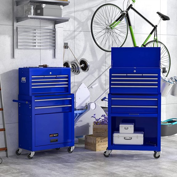 LoLado 8 Drawer Rolling Tool Chest with Wheels, High Capacity Tool Storage Cabinet & Tool Box Cart, Lockable Rolling Tool Chest with Drawers, Toolbox Organizer for Garage Warehouse Workshop - Blue