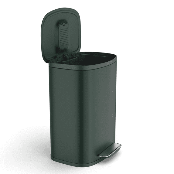 LoLado Curved Surface 13 Gallon 50L Kitchen Foot Pedal Operated Soft Close Trash Can - Stainless Steel Rectangular Bustbin with 30 Garbage Bags - Green