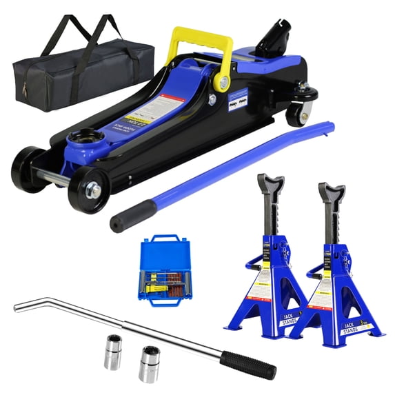 LoLado Floor Jack, 2 Ton Low Profile Floor Jack, 3t jack stand Tire Repair Kit L-Wrench Heavy Duty Steel Racing Floor Jack with Single Piston Quick Lift Pump, Floor Jack Lifting Range 3.3"-15.2"
