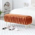 thumbnail image 1 of LoLado Oval Storage Bench with Gold Legs, Velvet Fabric Upholstered Ottoman Storage Bench with Diamond-Shaped Quilting Pattern for Living Room, Bedroom, Entryway, Orange, 1 of 7