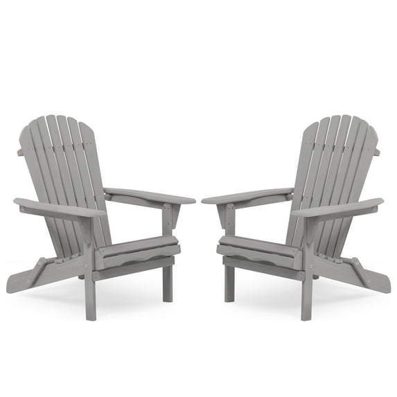 LoLado Set of 2 Outdoor Wooden Folding Adirondack Chair , Half Assembled Solid Cedar Wood Lounge Patio Chair for Garden, Lawn, Backyard, Deck, Pool Side, Fire Pit, Gray