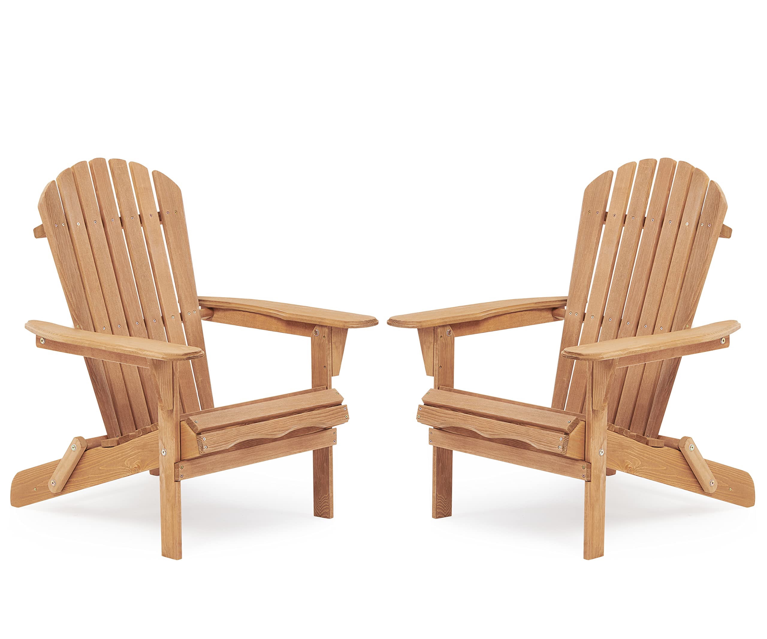 Set of 2 Light Brown Wooden Folding Adirondack Chairs