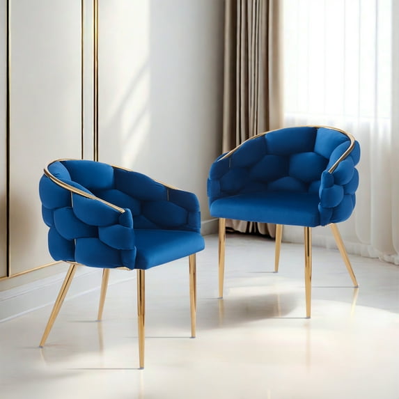 LoLado Set of 2 Luxury Handmade Accent Chair with Gold Legs, Modern Velvet Armchair for Living Room and Bedroom, Comfortable Supportive Design, Blue