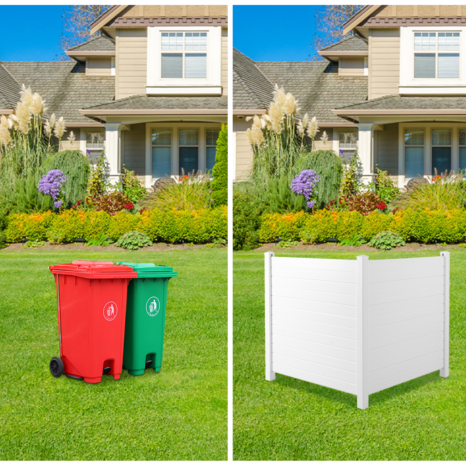 LoLado Vinyl Privacy Fence 50"W x 50"H 2-Panel, Outdoor Privacy Screen Panels Kit, Air Conditioner Trash Can Enclosure for Garden, Patio