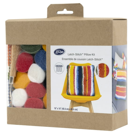 LoRan Latch-Stitch Pillow Kit DIY, 16" x 16", Bright Stripe Design