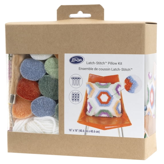 LoRan Latch-Stitch Pillow Kit DIY, 16" x 16", Hexi Design