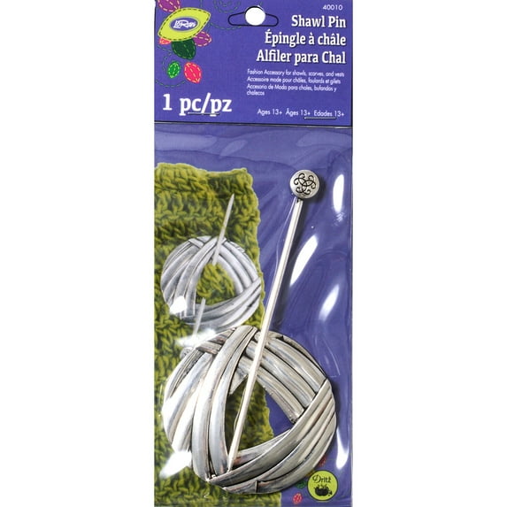 LoRan Metal Shawl Pin W/Stick Pin-Round Yarn Design With Silver Finish
