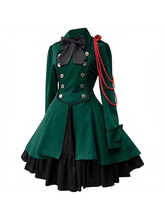 Gothic Court Collar Patchwork Dress – Vintage Long Sleeve Flowy Maxi with Elegant Ruffled Bow Detail for Spring, Summer & Party Occasions