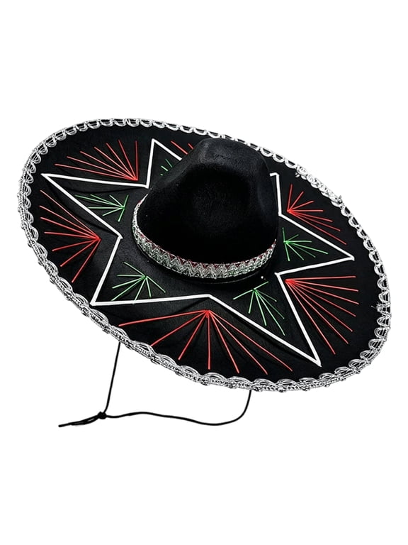 Mexican Sombrero Hat 22 Inch Wide Brim Traditional Fiesta Costume Headwear with Chin Strap for Cinco De Mayo Party Cosplay