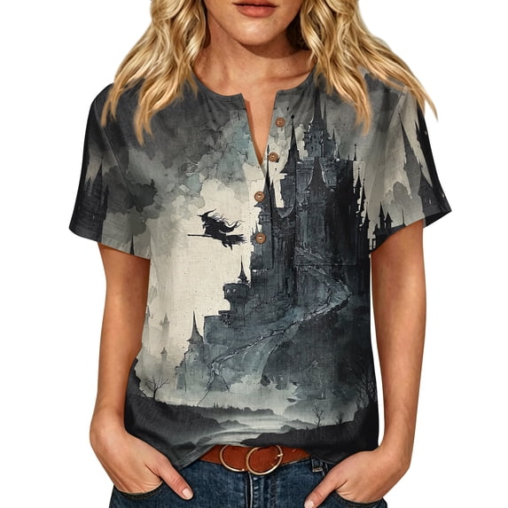 LoTiSee Women's Henley Short Sleeve Top – Cotton Linen Blend Casual Blouse with Chest Pocket for Fall & Daily Wear