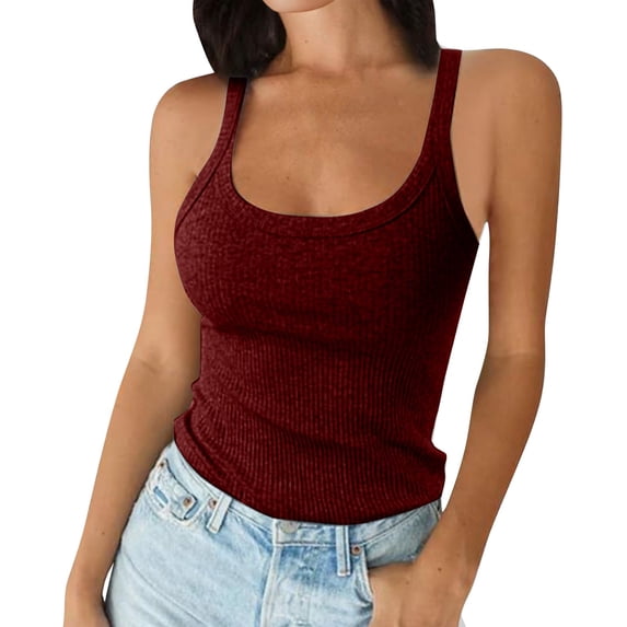 LoTiSee Women's Scoop Neck Ribbed Tank Top – Sleeveless Fitted Basic Camisole for Summer, Office & Casual Layering