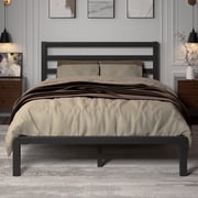 Queen Size Metal Platform Bed Frame with Headboard, Heavy Duty Steel Slat Support, Under-Bed Storage, No Box Spring Needed, Black