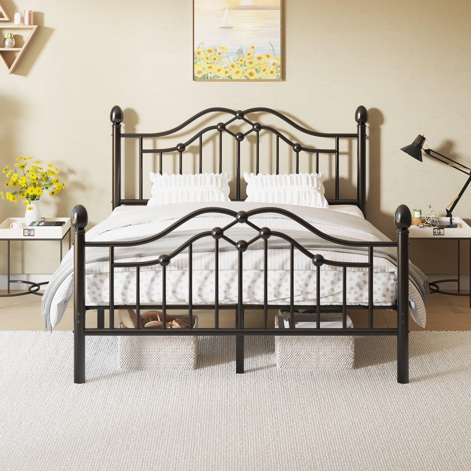 LoVinson Full Metal Platform Bed Frame with Headboard and Footboard