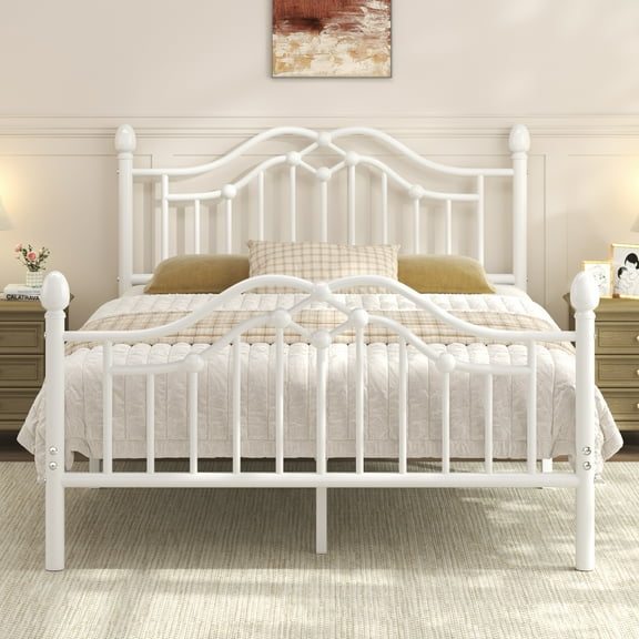 EBERY Full Metal Platform Bed Frame with Headboard and Footboard, Sturdy Steel Slat Support, Easy Assembly, White