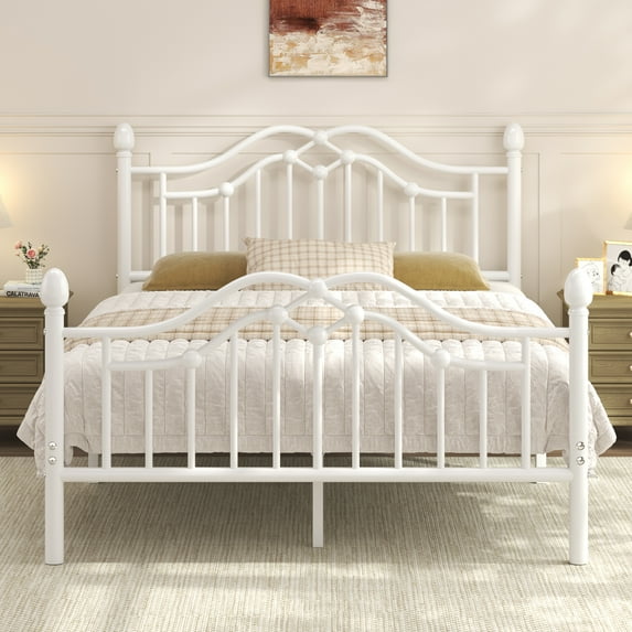 EBERY Full Metal Platform Bed Frame with Headboard and Footboard, Sturdy Steel Slat Support, Easy Assembly, White