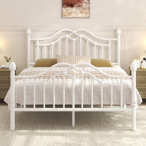 EBERY Full Metal Platform Bed Frame with Headboard and Footboard, Sturdy Steel Slat Support, Easy Assembly, White