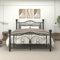 LoVinson Full Size Metal Bed Frame with Butterfly Pattern Design Headboard & Footboard, Underbed Storage, Black