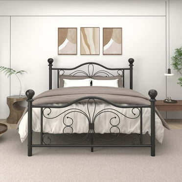 EBERY Full Size Metal Bed Frame with Butterfly Pattern Design Headboard & Footboard, Underbed Storage, Black