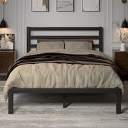 Full Size Metal Platform Bed Frame with Headboard, Heavy Duty Steel Slat Support, Under-Bed Storage, No Box Spring Needed, Black
