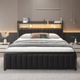 thumbnail image 1 of Queen Size Bed Frame with Storage Drawer, LED Upholstered Platform Bed with Charging Station, Metal Slats, Black, 1 of 13