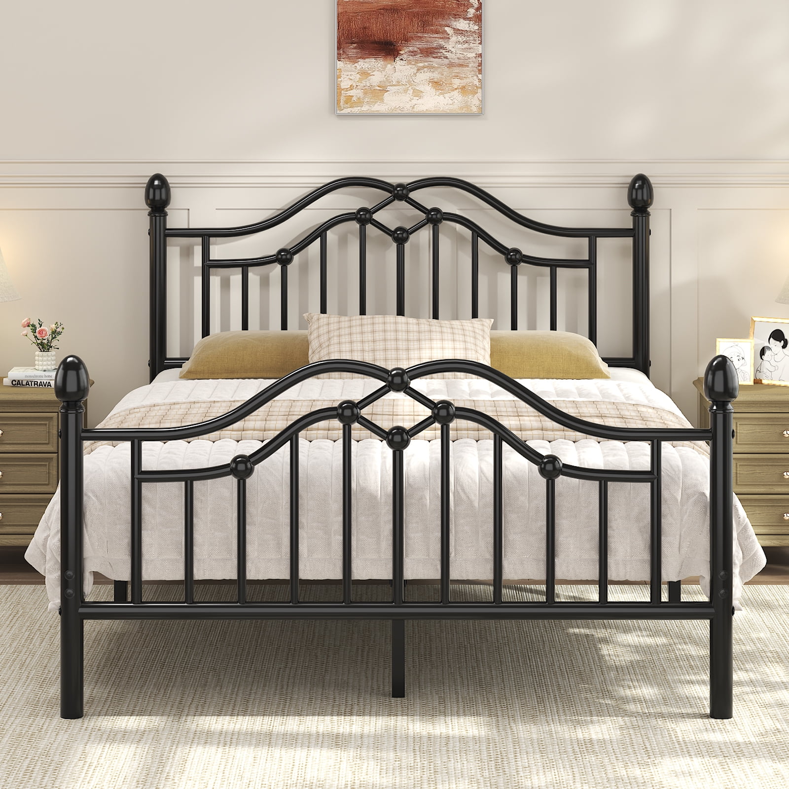 EBERY Queen Metal Platform Bed Frame with Headboard and Footboard, Sturdy Steel Slat Support, Easy Assembly, Black