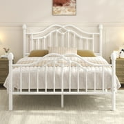 EBERY Queen Metal Platform Bed Frame with Headboard and Footboard, Sturdy Steel Slat Support, Easy Assembly, White