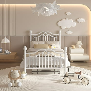 LoVinson Twin Metal Platform Bed Frame with Headboard and Footboard, Sturdy Steel Slat Support, Easy Assembly, White