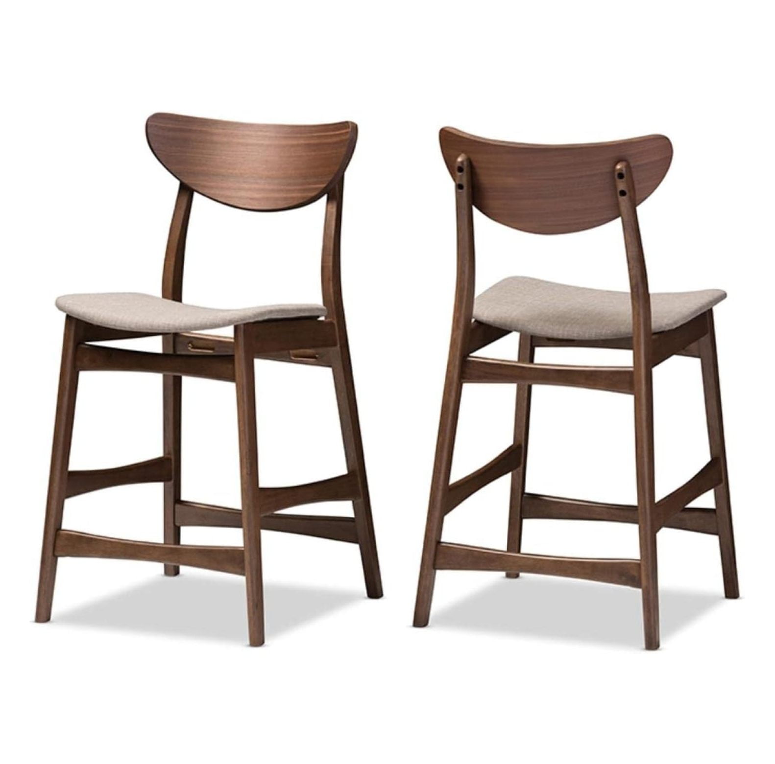 Latina Light Grey Fabric Walnut Wood Counter Stool Set