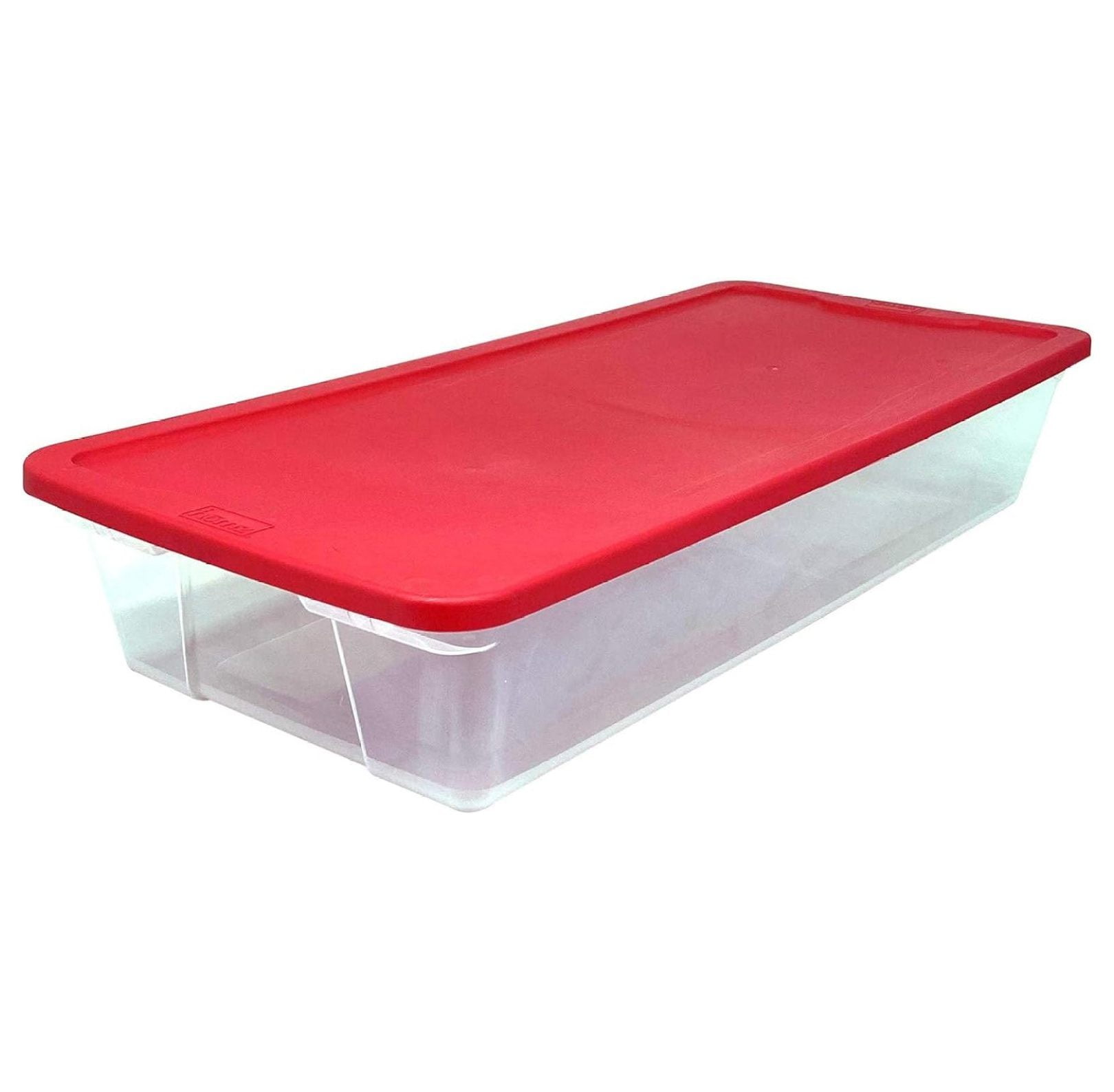 Clear Plastic Stackable Christmas Storage Box with Red Lid, Set of 2