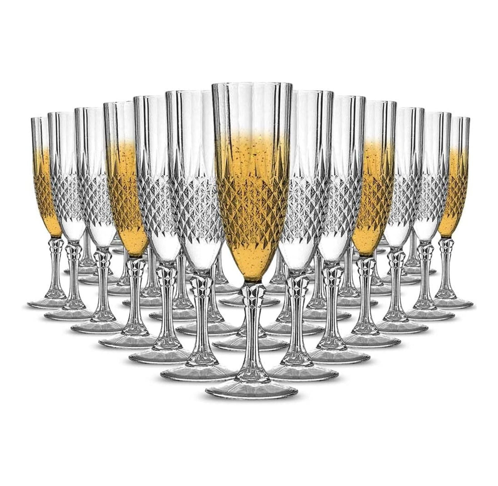 LoWyiL Plastic Champagne Flutes, Pcs Disposable Fancy Clear Champagne Glasses, 8 oz Champagne Flutes Glass, Wine Glass for Weddings, Mimosa Glasses