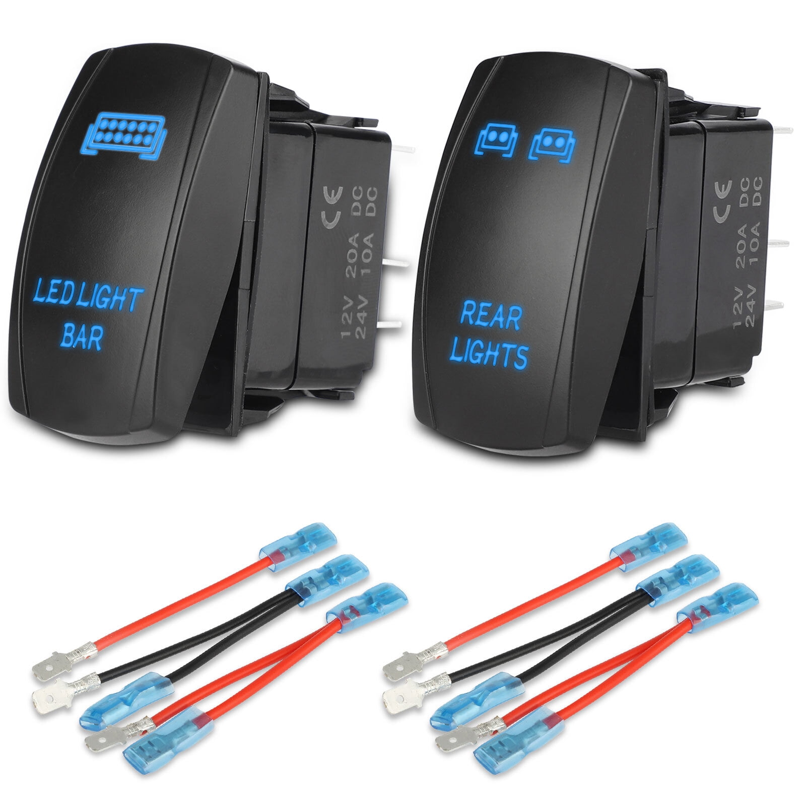 LoYaa 2pcs 5 Pin Blue Rocker Switch Rear Light + LED Light Bar Toggle ...